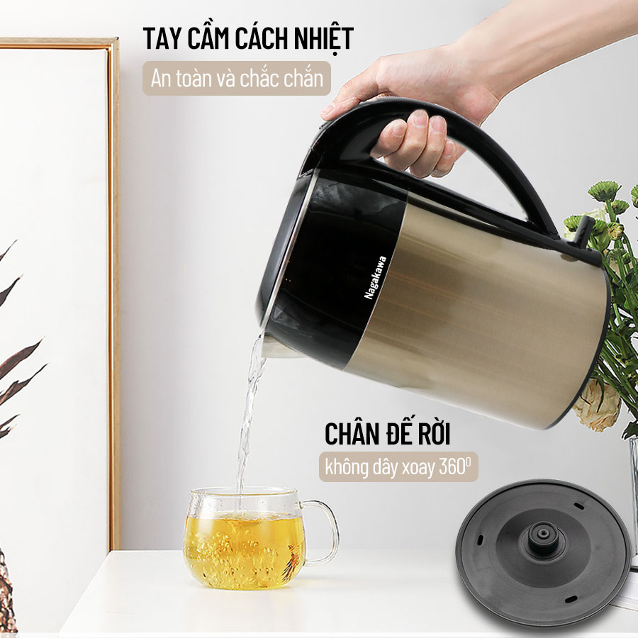 Ấm đun siêu tốc 2 lớp Nagakawa NAG0315 - Hàng chính hãng