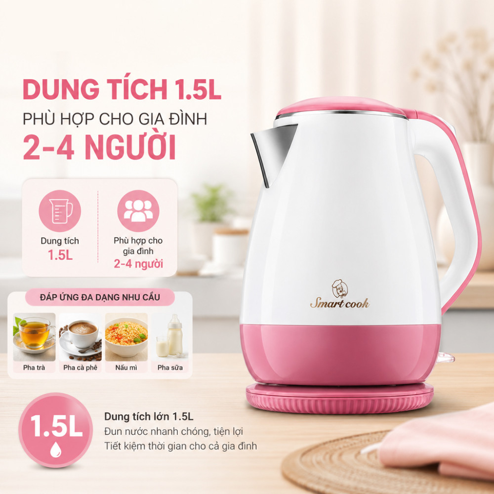 Ấm đun siêu tốc Elmich Smartcook 1.5 lít KES-3862 - Hàng chính hãng