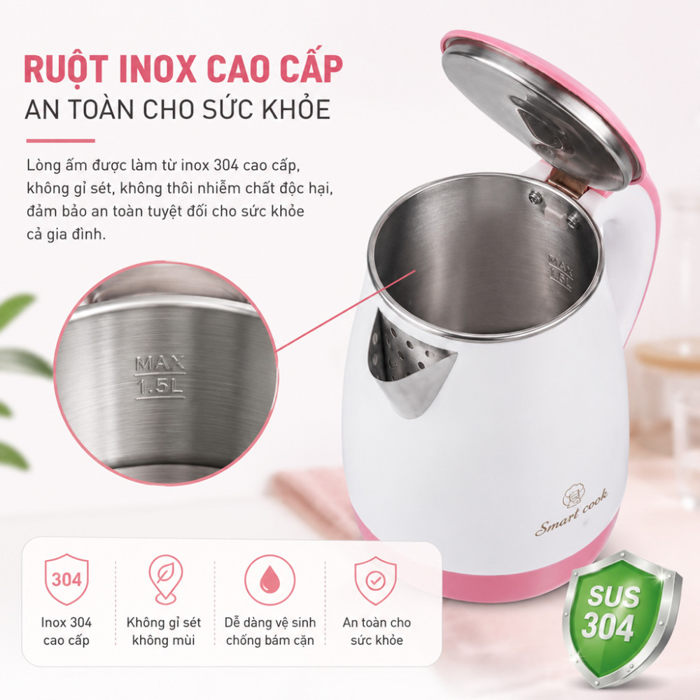 Ấm đun siêu tốc Elmich Smartcook 1.5 lít KES-3862 - Hàng chính hãng