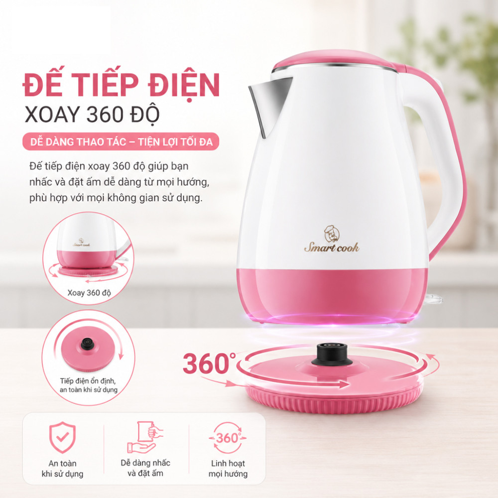 Ấm đun siêu tốc Elmich Smartcook 1.5 lít KES-3862 - Hàng chính hãng