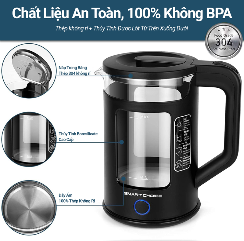 Ấm đun siêu tốc  Smart Choice SCG-K001 - Hàng chính hãng