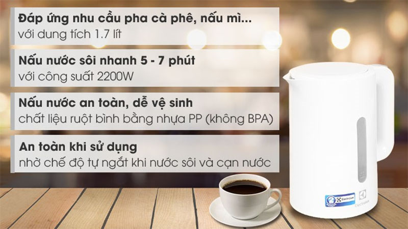Ấm siêu tốc Electrolux E2EK1-100W - Hàng chính hãng