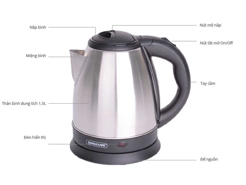 Ấm siêu tốc Inox Sunhouse SHD-1152 - Hàng chính hãng