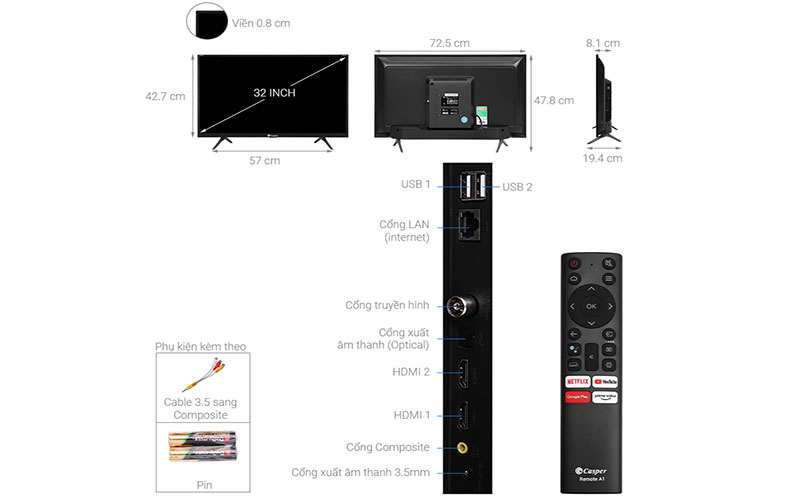 Android Tivi Casper 32 inch 32HG5200 - Hàng chính hãng