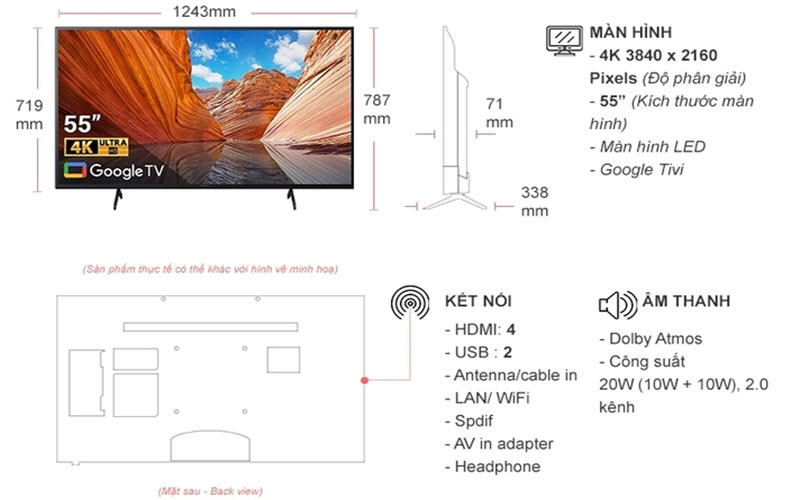 Android Tivi Sony 4K 55 inch KD-55X80J - Hàng chính hãng
