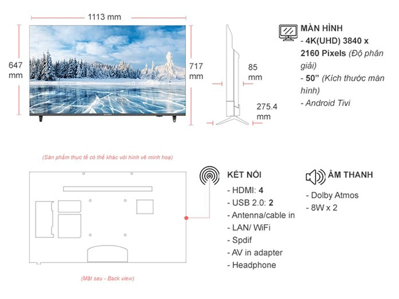Android Tivi Sharp 50 inch 4K 4T-C50DJ3X - Hàng chính hãng