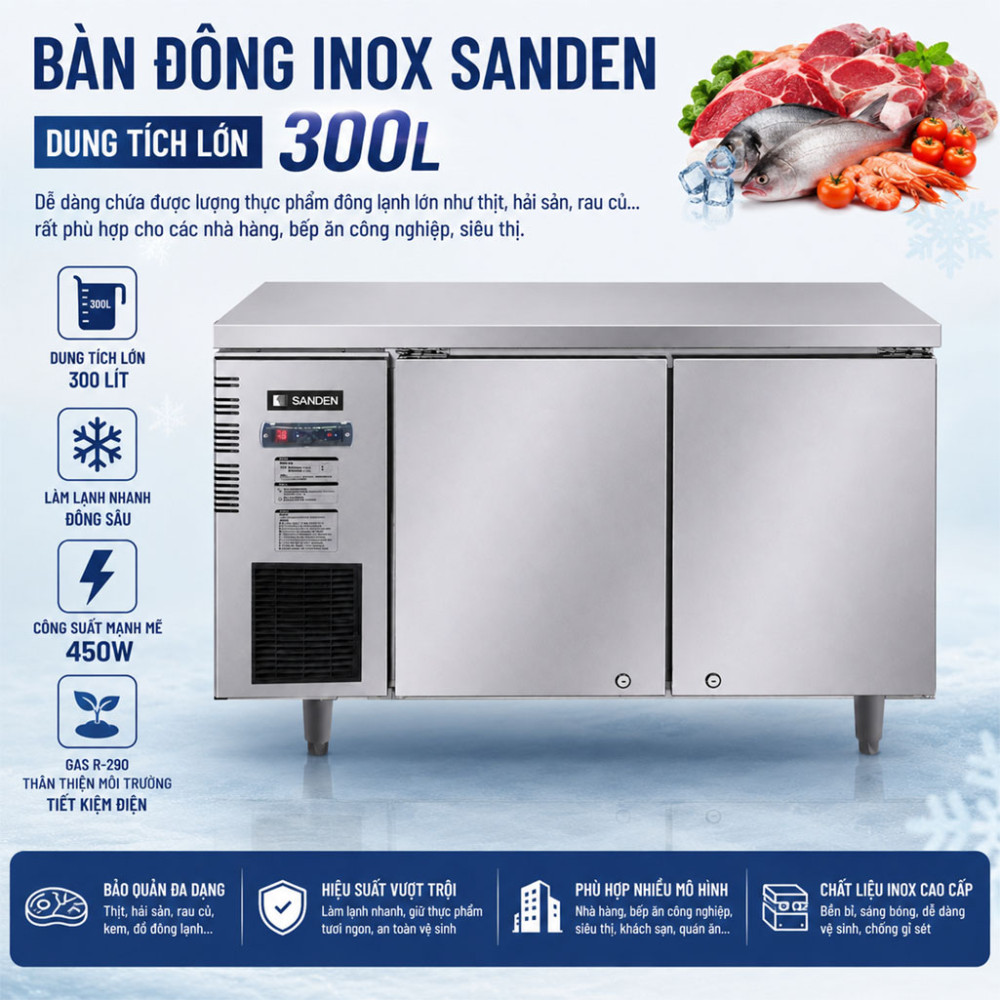 Bàn đông Inox Sanden SCF-1203 300L - Hàng chính hãng