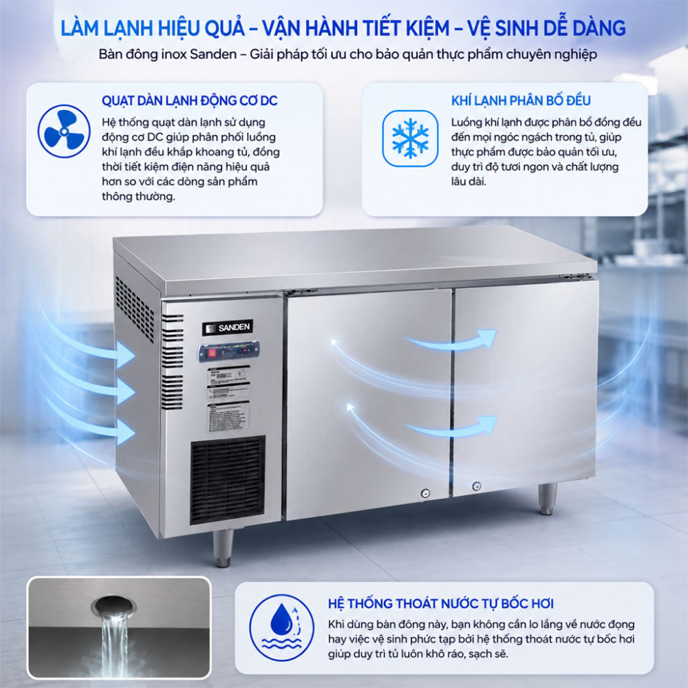 Bàn đông Inox Sanden SCF-1203 300L - Hàng chính hãng