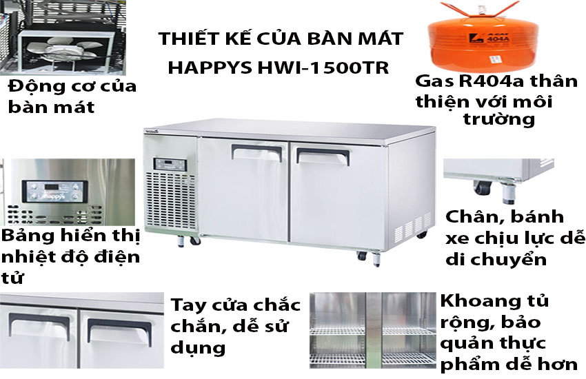 Bàn mát công nghiệp 2 cánh gián tiếp Happys HWI-1500TR - Hàng chính hãng