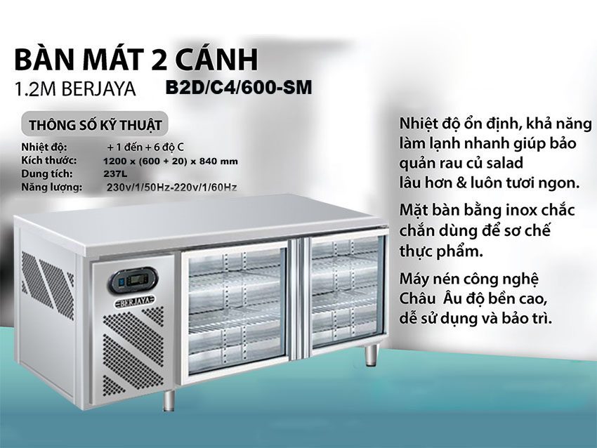 Bàn mát inox Berjaya B2D/C4/600-SM - Hàng chính hãng