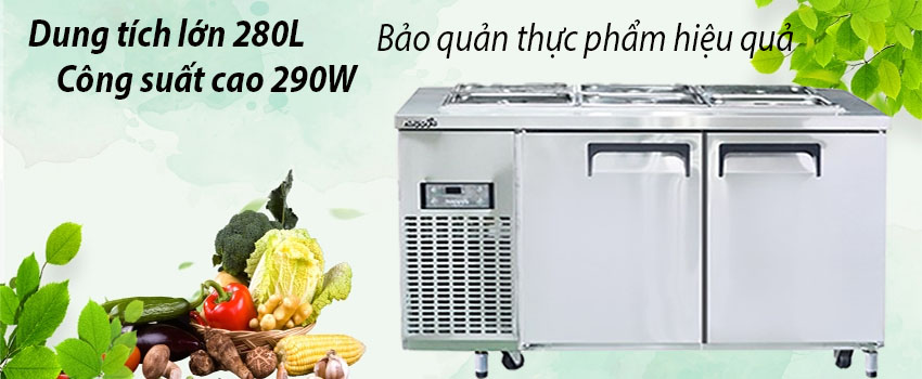 Bàn mát salad công nghiệp 2 cánh gián tiếp Happys HWI-1500S-F - Hàng chính hãng