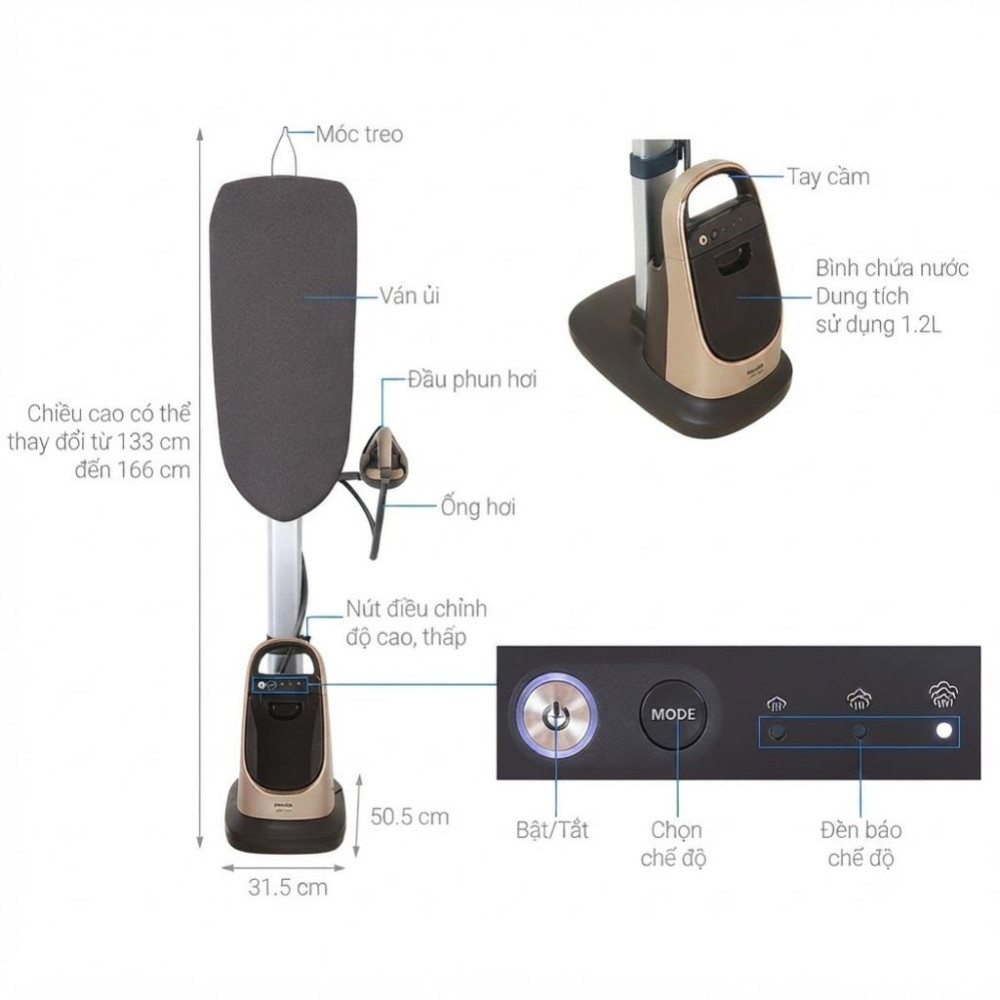 Bàn ủi hơi nước đứng Philips AIS8540/60 - Hàng chính hãng