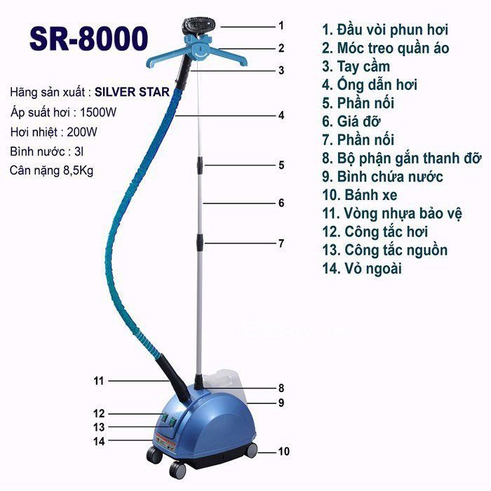 Bàn ủi hơi nước đứng công nghiệp Silver Star SR-8000 - Hàng chính hãng