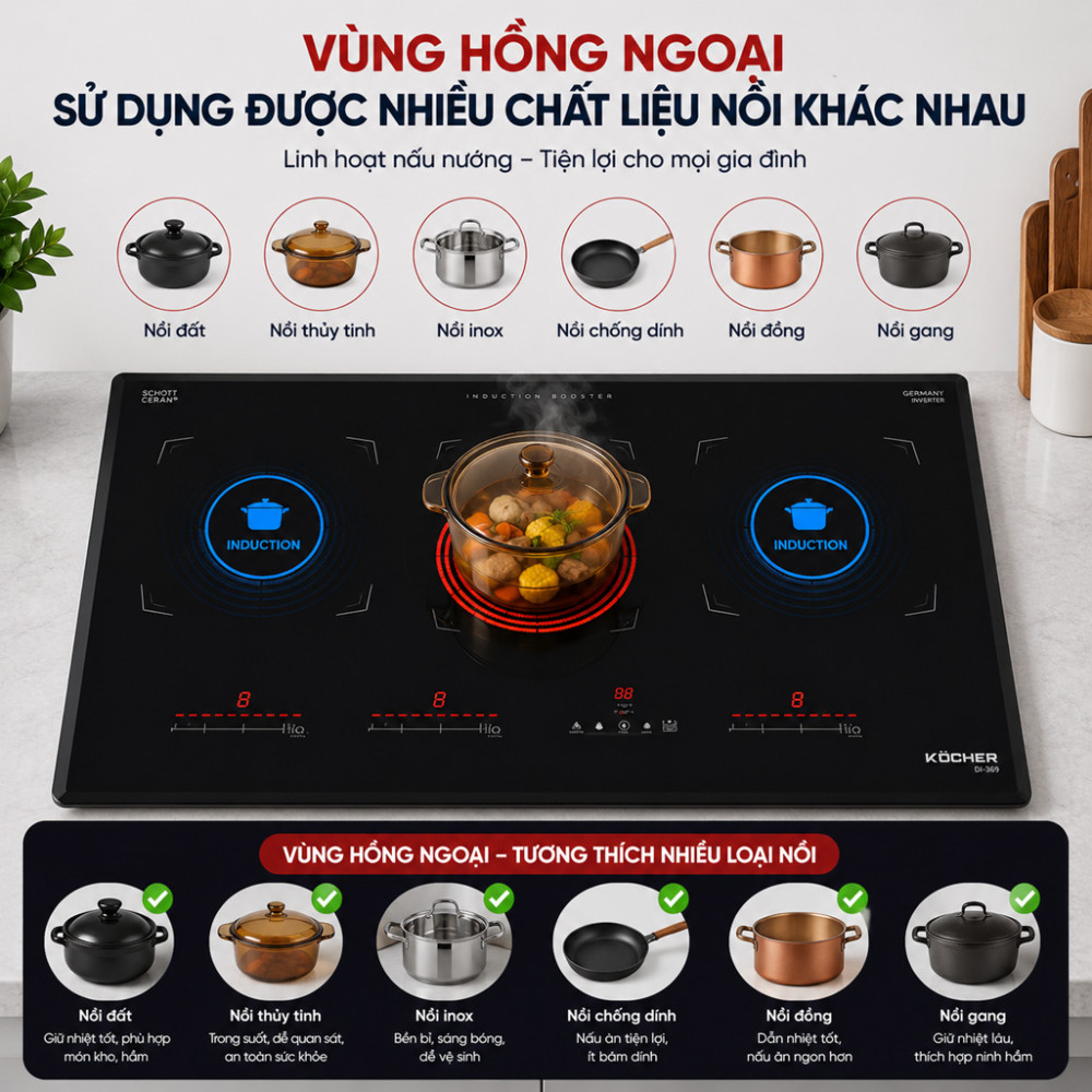 Bếp 3 hồng ngoại điện từ Kocher EI-355 - Hàng chính hãng