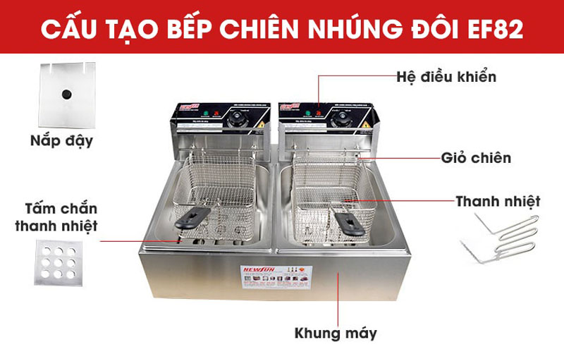 Bếp chiên nhúng điện đôi Newsun EF82 - Hàng chính hãng