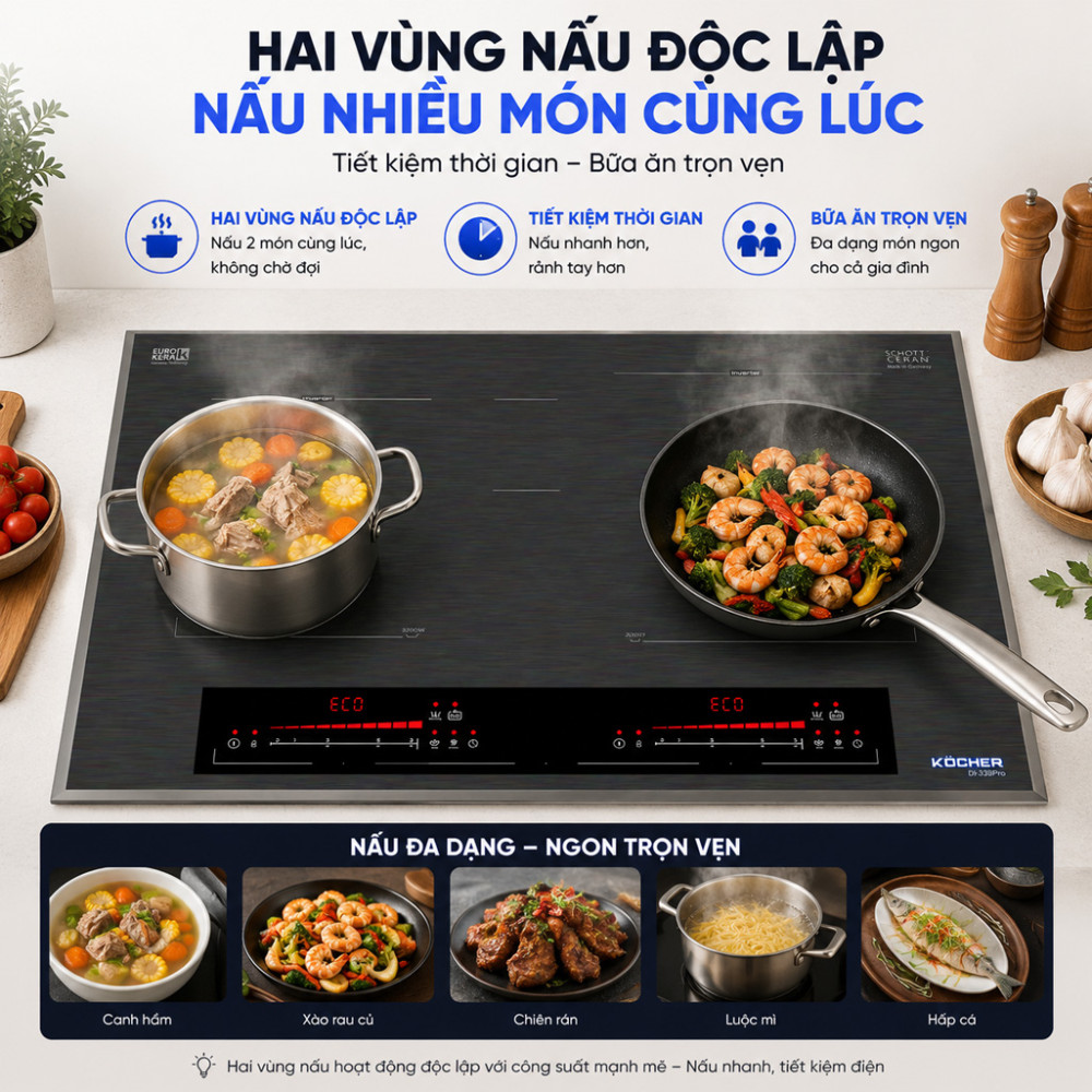 Bếp điện từ đôi Kocher DI-339 PRO - Hàng chính hãng