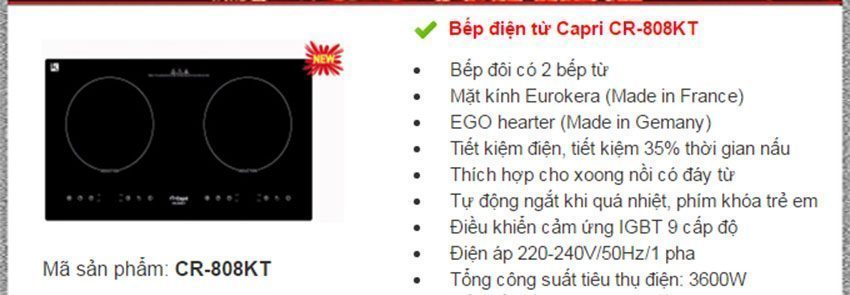 Bếp điện từ Capri CR-808KT - Hàng chính hãng