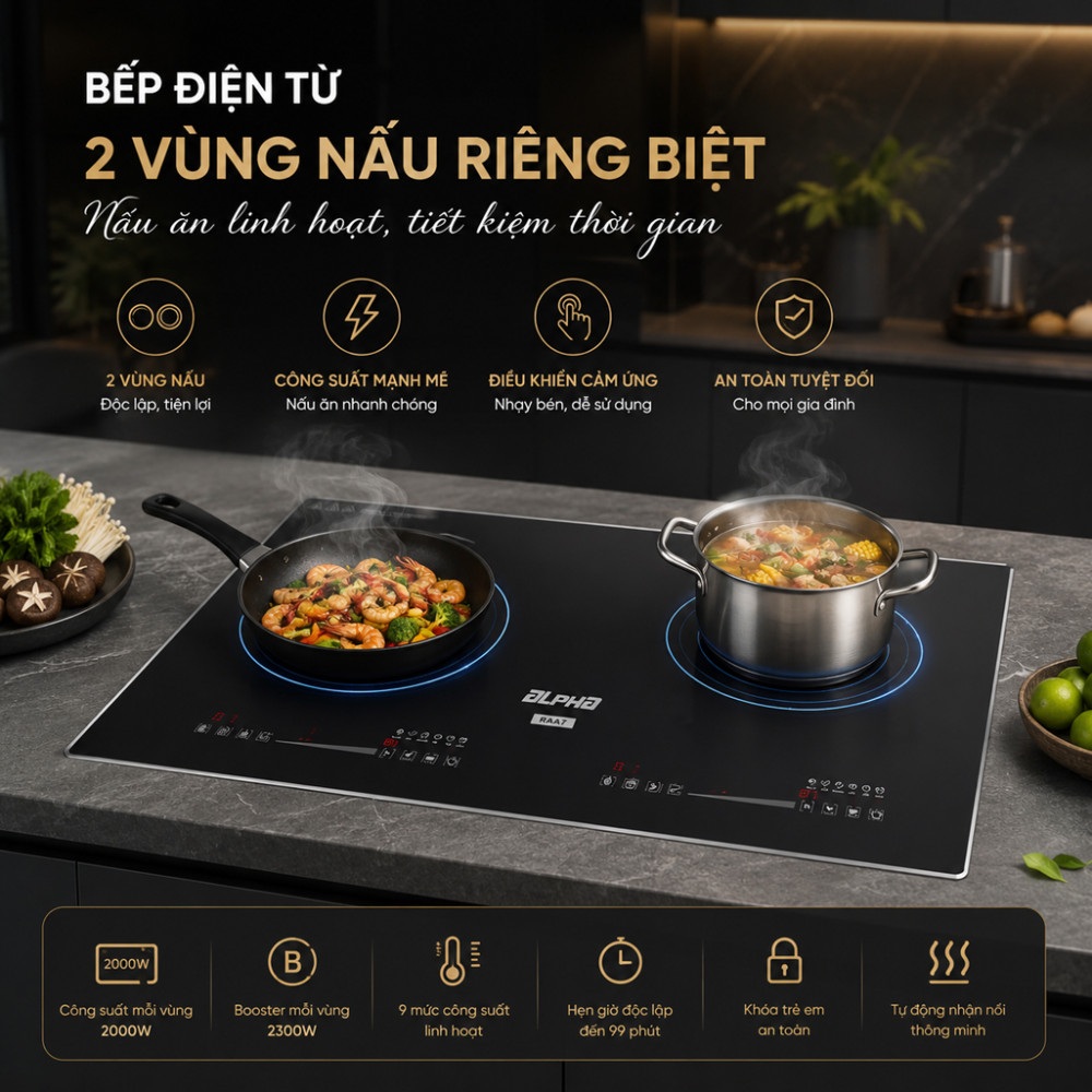 Bếp điện từ đôi Alpha BM7 - Hàng chính hãng