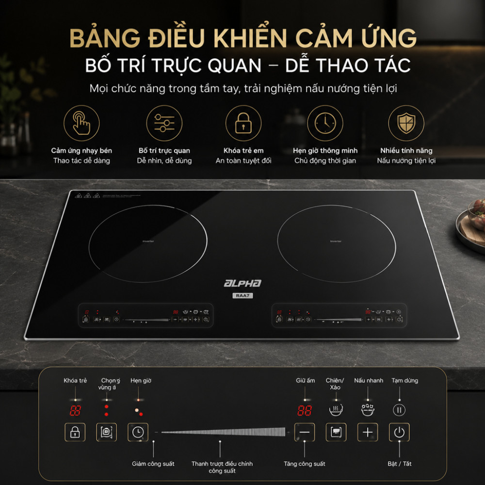Bếp điện từ đôi Alpha BM7 - Hàng chính hãng