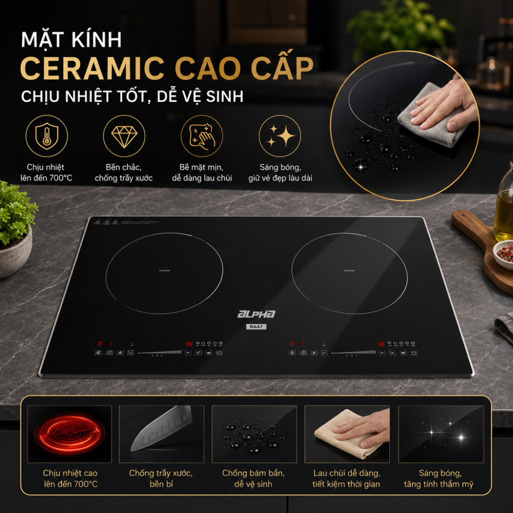 Bếp điện từ đôi Alpha BM7 - Hàng chính hãng