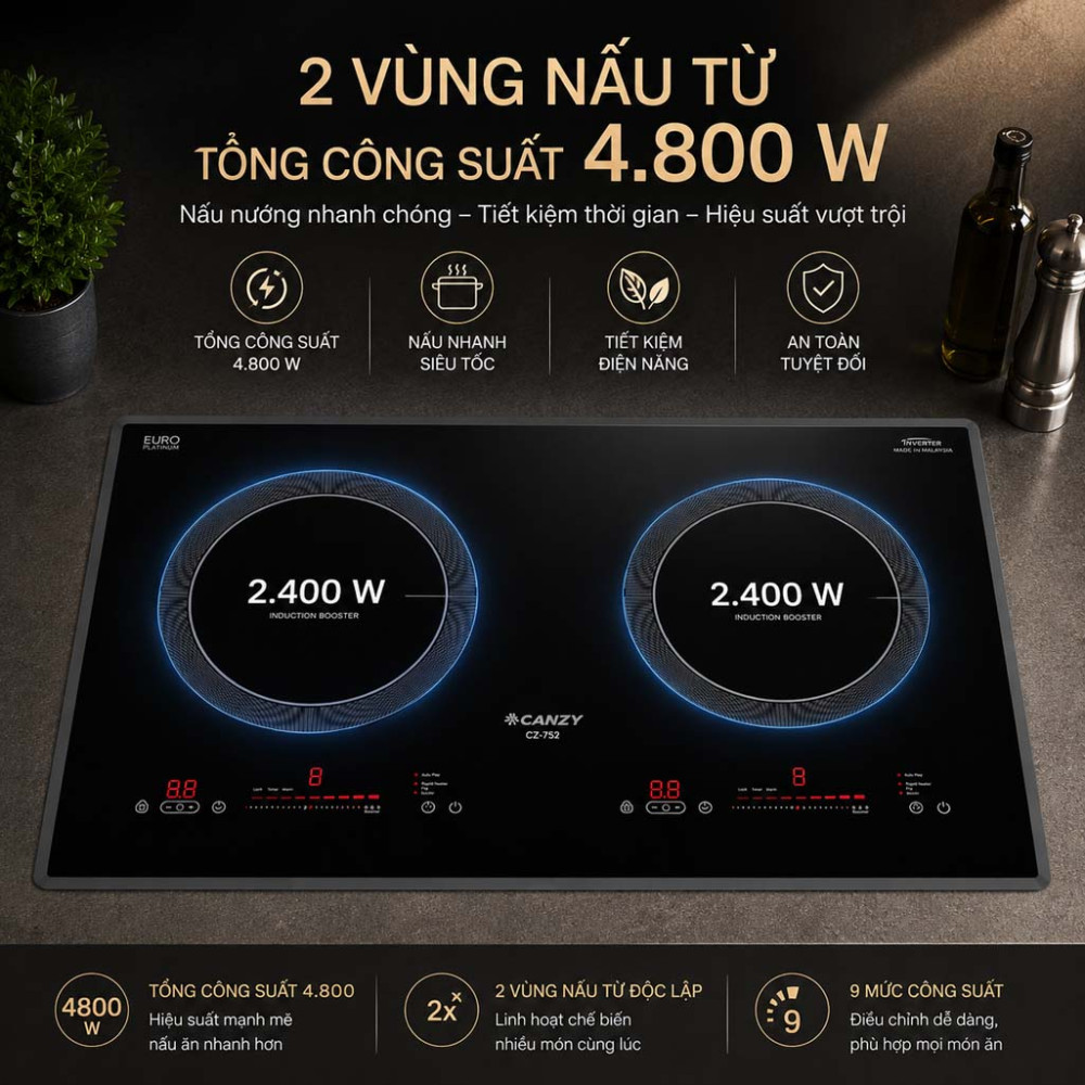 Bếp điện từ đôi Canzy CZ T52 SERI II - Hàng chính hãng