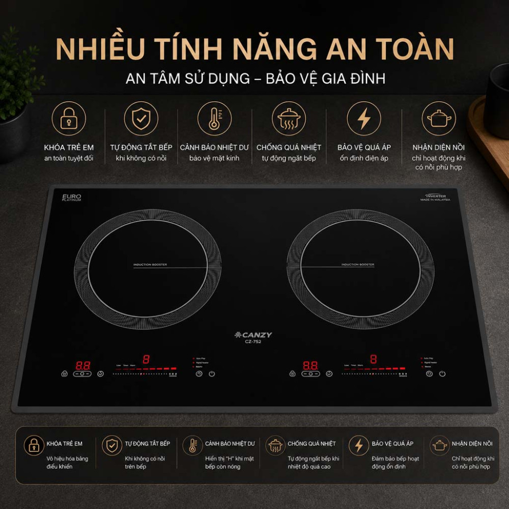 Bếp điện từ đôi Canzy CZ T52 SERI II - Hàng chính hãng
