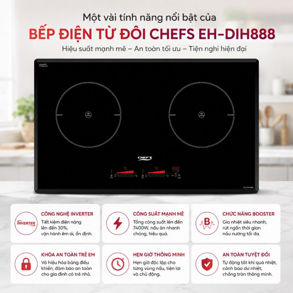 Bếp điện từ đôi Chef's EH-DIH888  - Hàng chính hãng