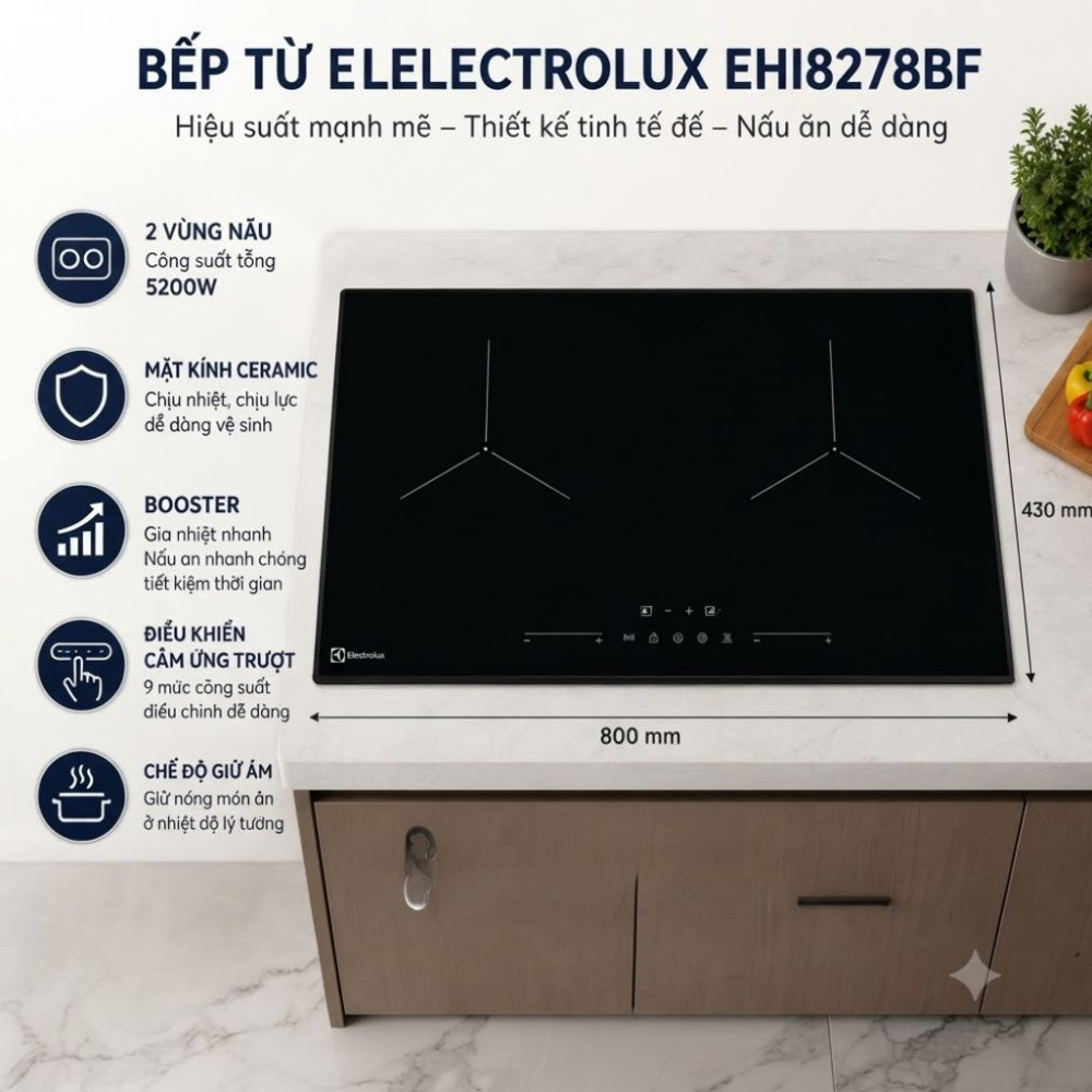 Bếp điện từ đôi âm Electrolux ​EHI8278BF - Hàng chính hãng