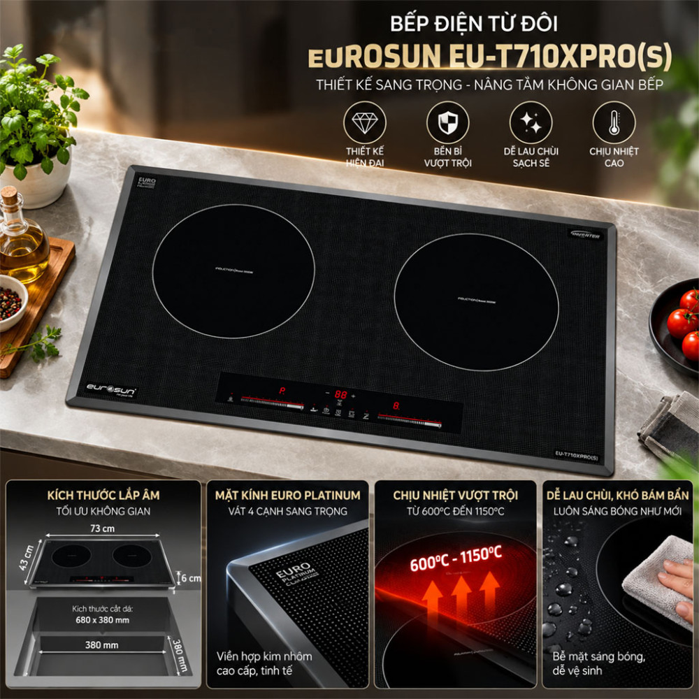 Bếp điện từ đôi Eurosun EU-T710XPRO(S) - Hàng chính hãng