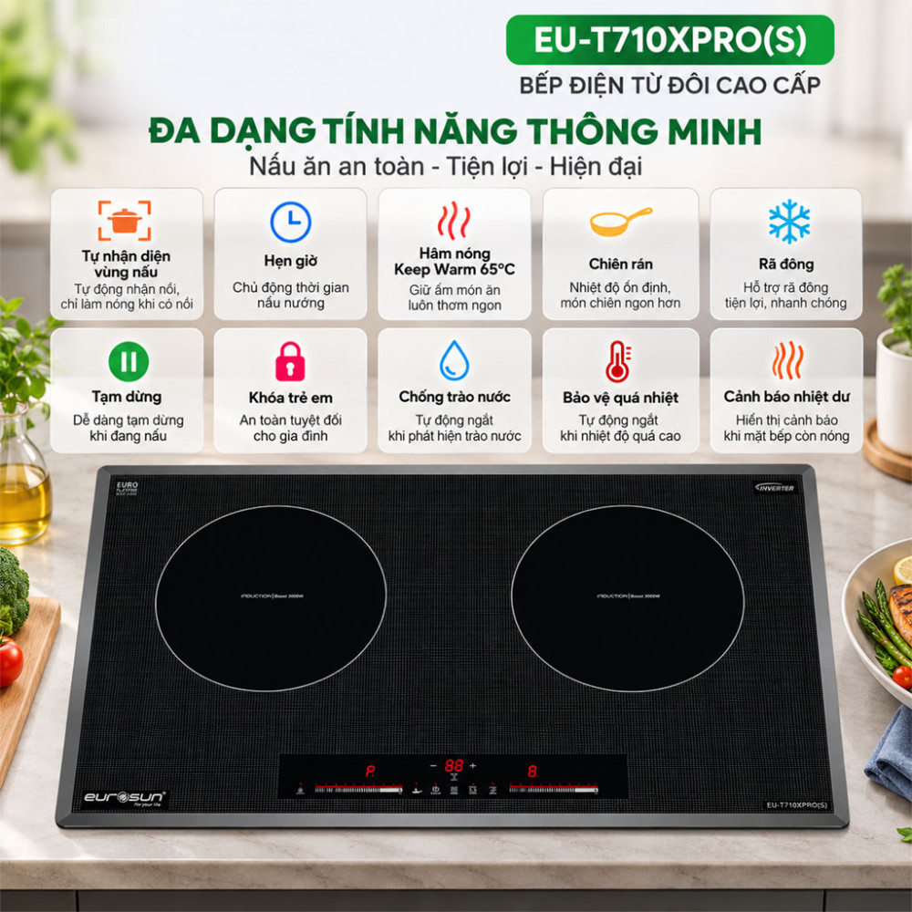 Bếp điện từ đôi Eurosun EU-T710XPRO(S) - Hàng chính hãng