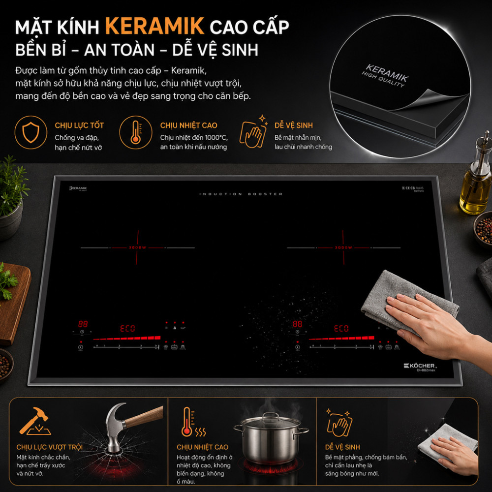 Bếp điện từ đôi Kocher DI-882 MAX - Hàng chính hãng
