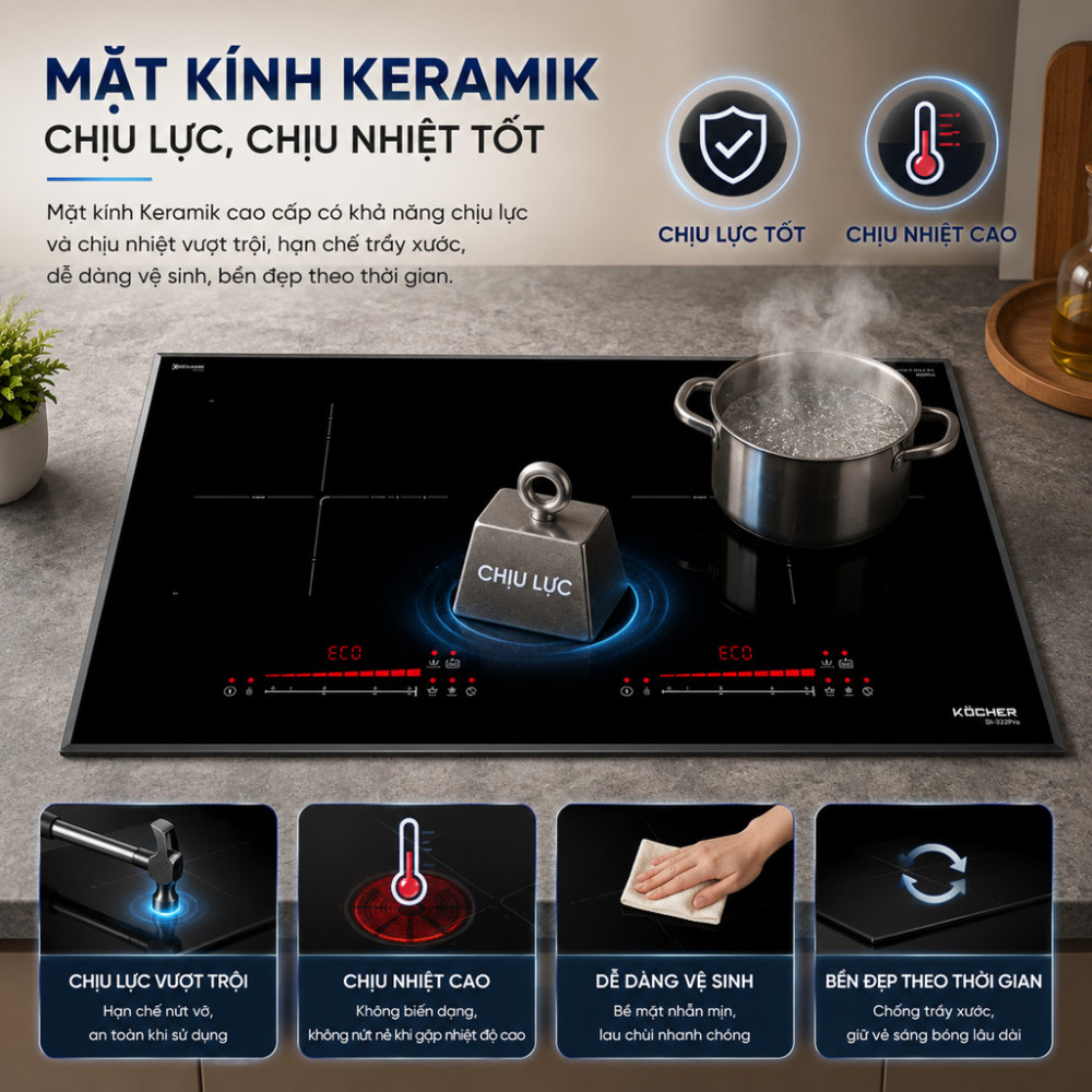 Bếp điện từ đôi từ Kocher DI-332PRO - Hàng chính hãng