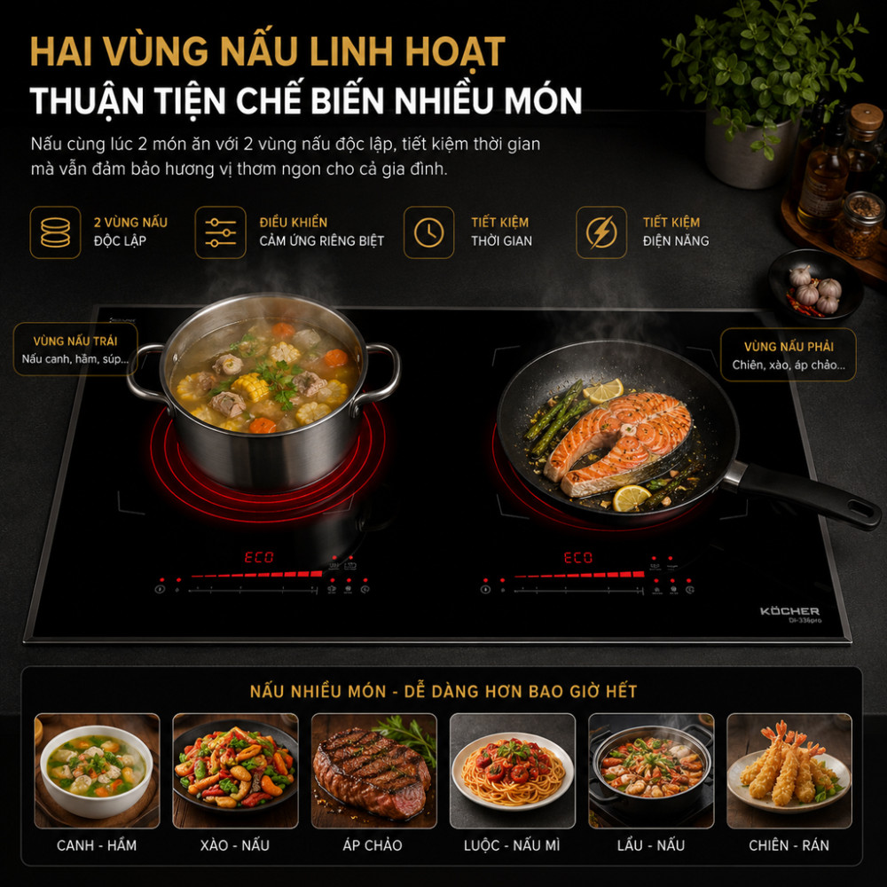 Bếp điện từ đôi Kocher DI-336 PRO - Hàng chính hãng