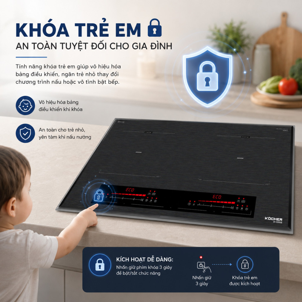 Bếp điện từ đôi Kocher DI-338SE - Hàng chính hãng