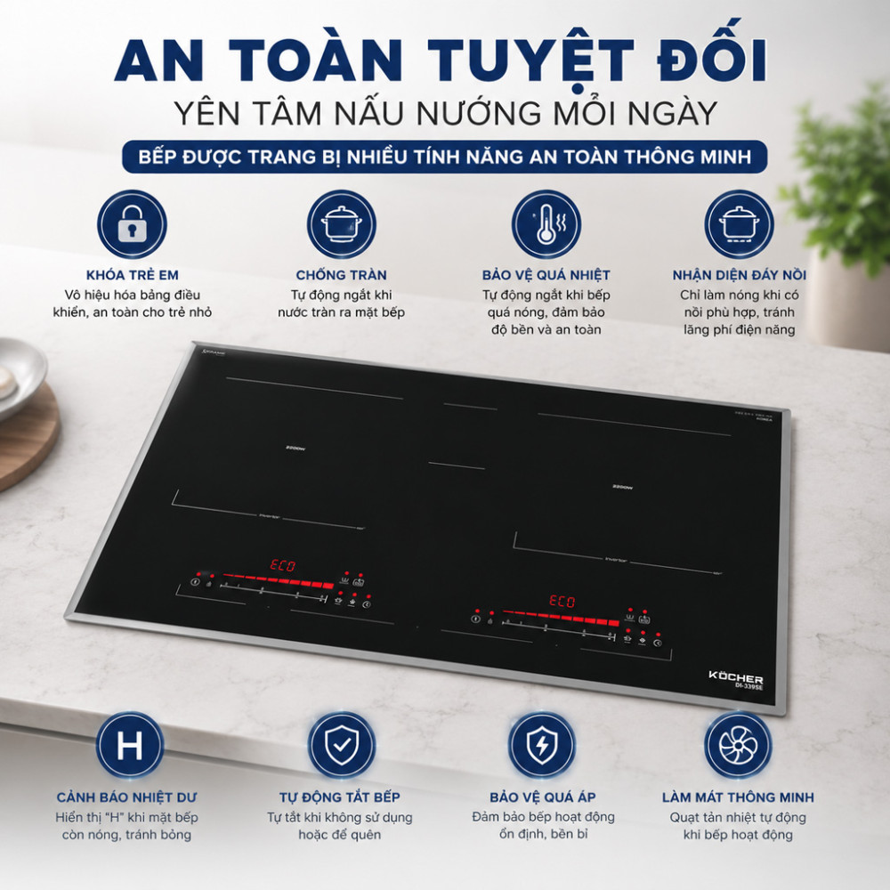 Bếp điện từ đôi Kocher DI-339SE - Hàng chính hãng