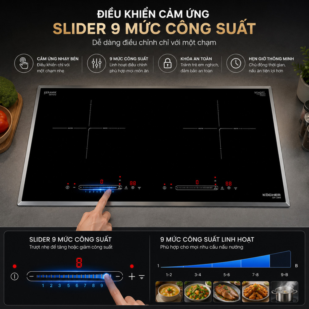 Bếp điện từ đôi Kocher DI-616SE - Hàng chính hãng