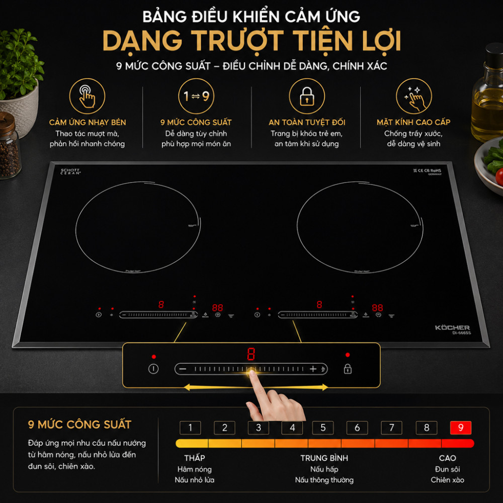 Bếp điện từ đôi âm Kocher DI-628SE  - Hàng chính hãng