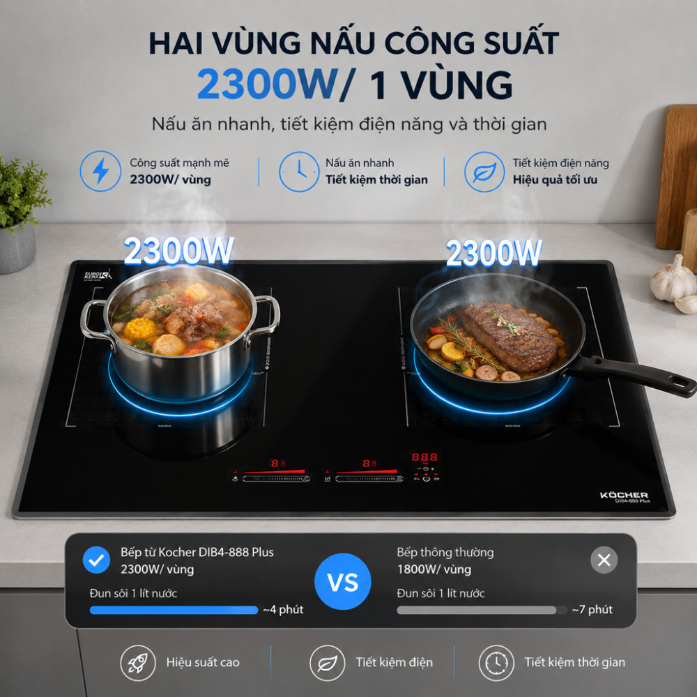 Bếp điện từ đôi Kocher DIB4-888 PLUS - Hàng chính hãng