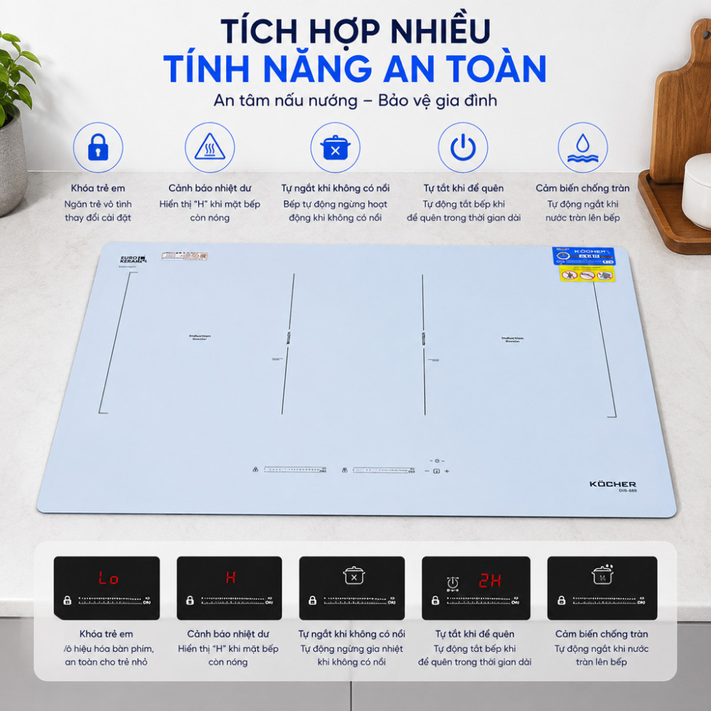 Bếp điện từ đôi Kocher DIB4-888W - Hàng chính hãng