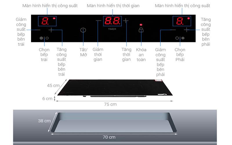 Bếp điện từ đôi Malloca MH-02I-N - Hàng chính hãng