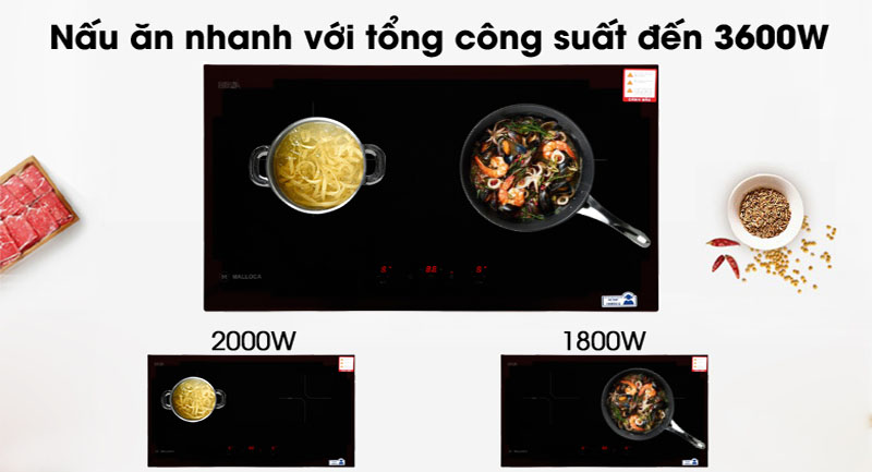 Bếp điện từ đôi Malloca MH-02I-N - Hàng chính hãng