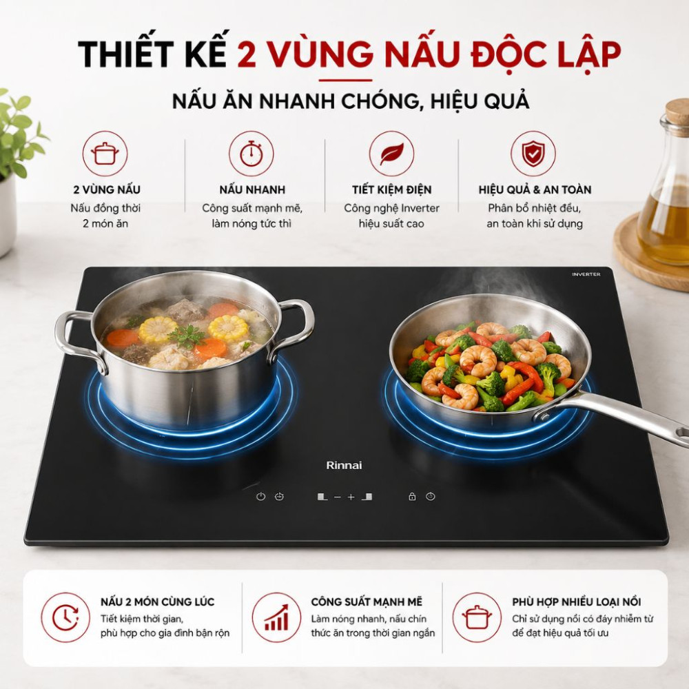 Bếp điện từ đôi Rinnai RVB-7332H-ZB - Hàng chính hãng