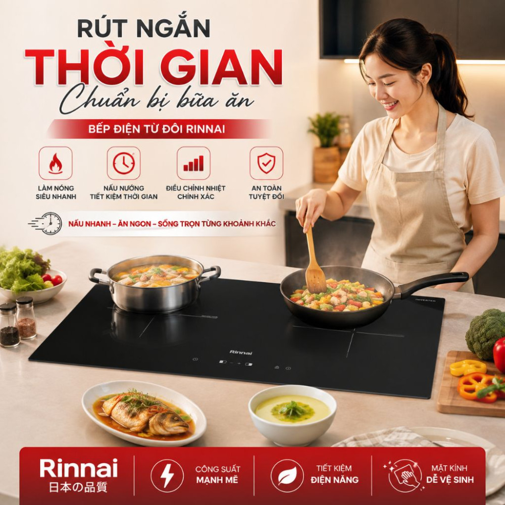 Bếp điện từ đôi Rinnai RVB-7312H-ZB - Hàng chính hãng