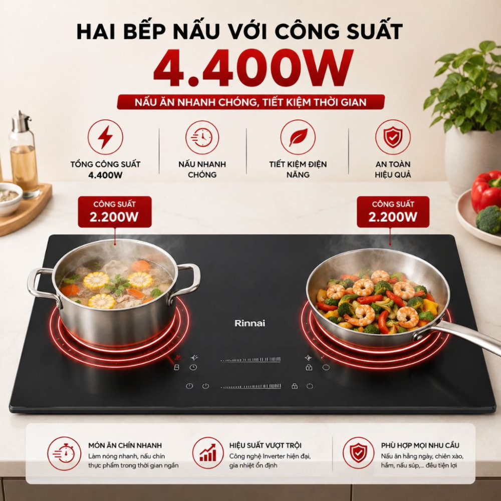 Bếp điện từ đôi Rinnai RVB-7342H-ZB - Hàng chính hãng