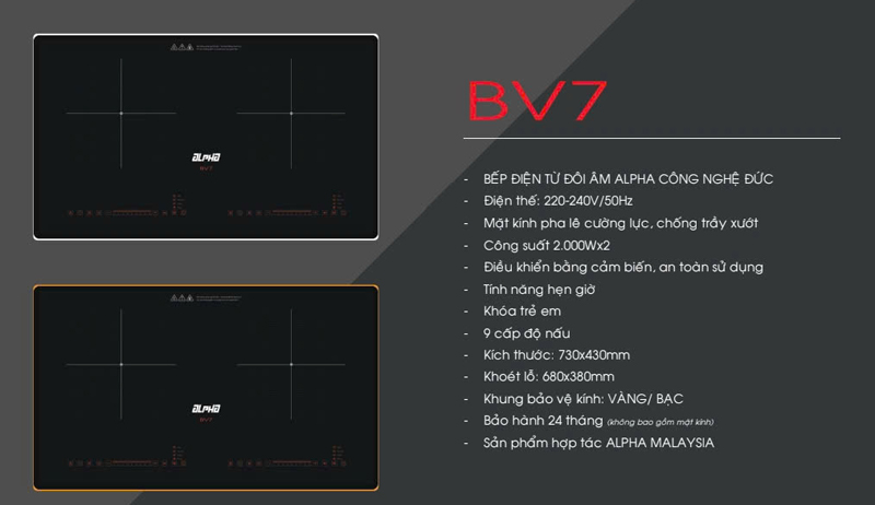 Bếp điện từ đôi Alpha BV7 - Hàng chính hãng
