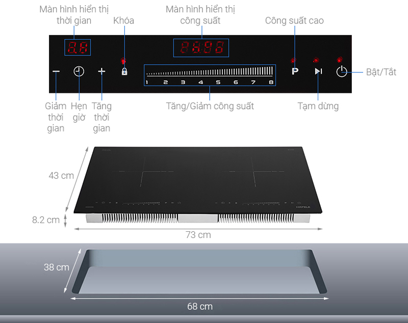 Bếp điện từ 2 vùng nấu Hafele HC-I2732A/ 536.61.726 - Hàng chính hãng