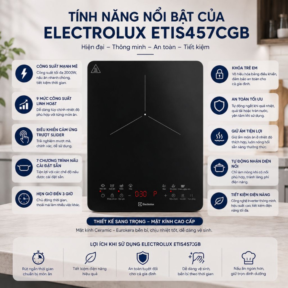Bếp điện từ đơn Electrolux ETIS457CGB - Hàng chính hãng