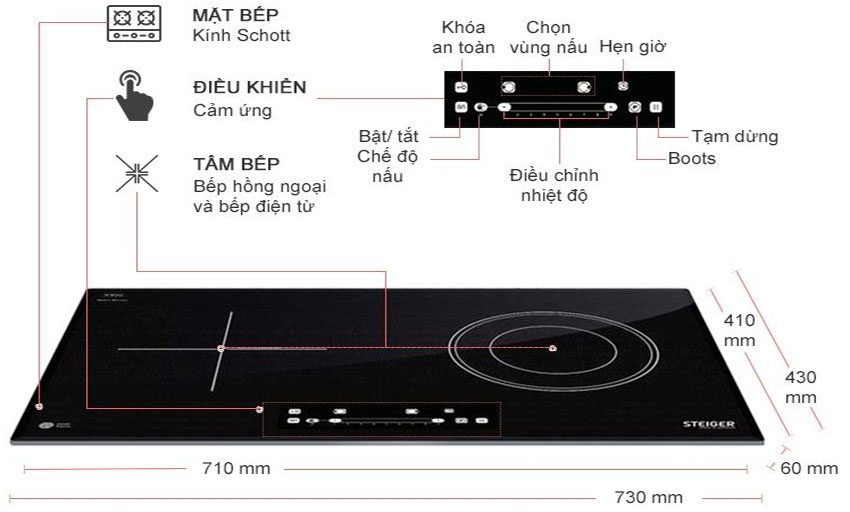 Bếp điện từ kết hợp hồng ngoại Steiger STG-MIX210 - Hàng chính hãng