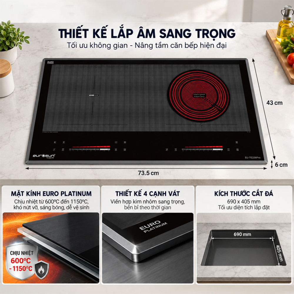 Bếp đôi điện từ hồng ngoại Eurosun EU-TE226Pro - Hàng chính hãng