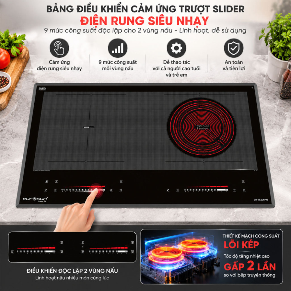 Bếp đôi điện từ hồng ngoại Eurosun EU-TE226Pro - Hàng chính hãng